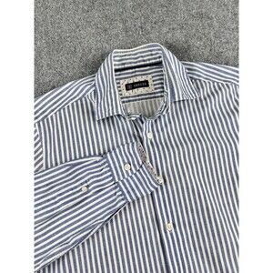 Breuer Mens M Shirt Blue White Stripe Long Sleeve Cotton